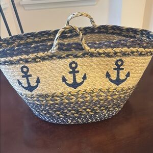 Nautical Blue and Tan Woven Basket